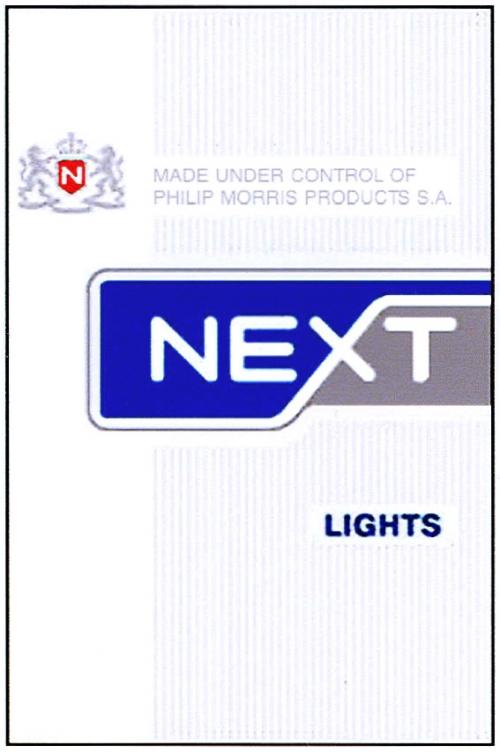 NEXT PHILIP MORRIS NEXT LIGHTS MADE UNDER CONTROL OF PHILIP MORRIS PRODUCTS S.A.S.A. - товарный знак РФ 406841